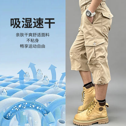 Men's Cargo Shorts New Summer Fashion Multi-Pocket Outdoor 7-Point Pants Daily Outing Hiking Camping Fishing Comfortable Shorts