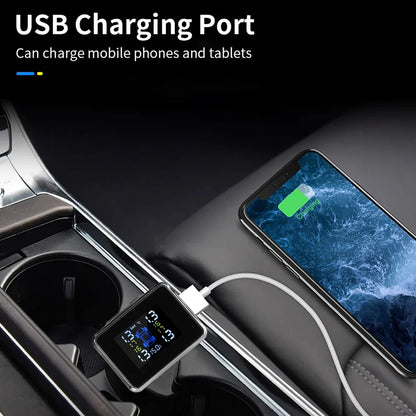 12V Cigar Lighter Adapter TPMS Car Tire Pressure Monitoring System With Digital Voltmeter USB Charger 3.0 Port 4pcs TPMS Sensors