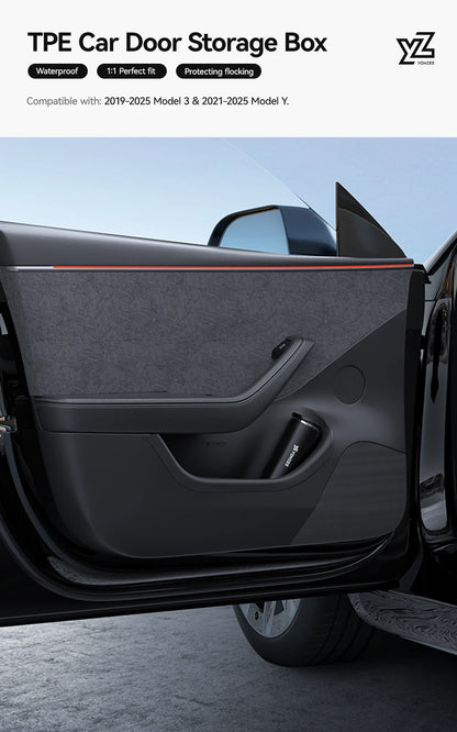 YZ For Tesla Model 3/Y/YL Highland Juniper Car Door Side Storage Box Front Rear Side TPE Door Storage Organizer Tray Accessories