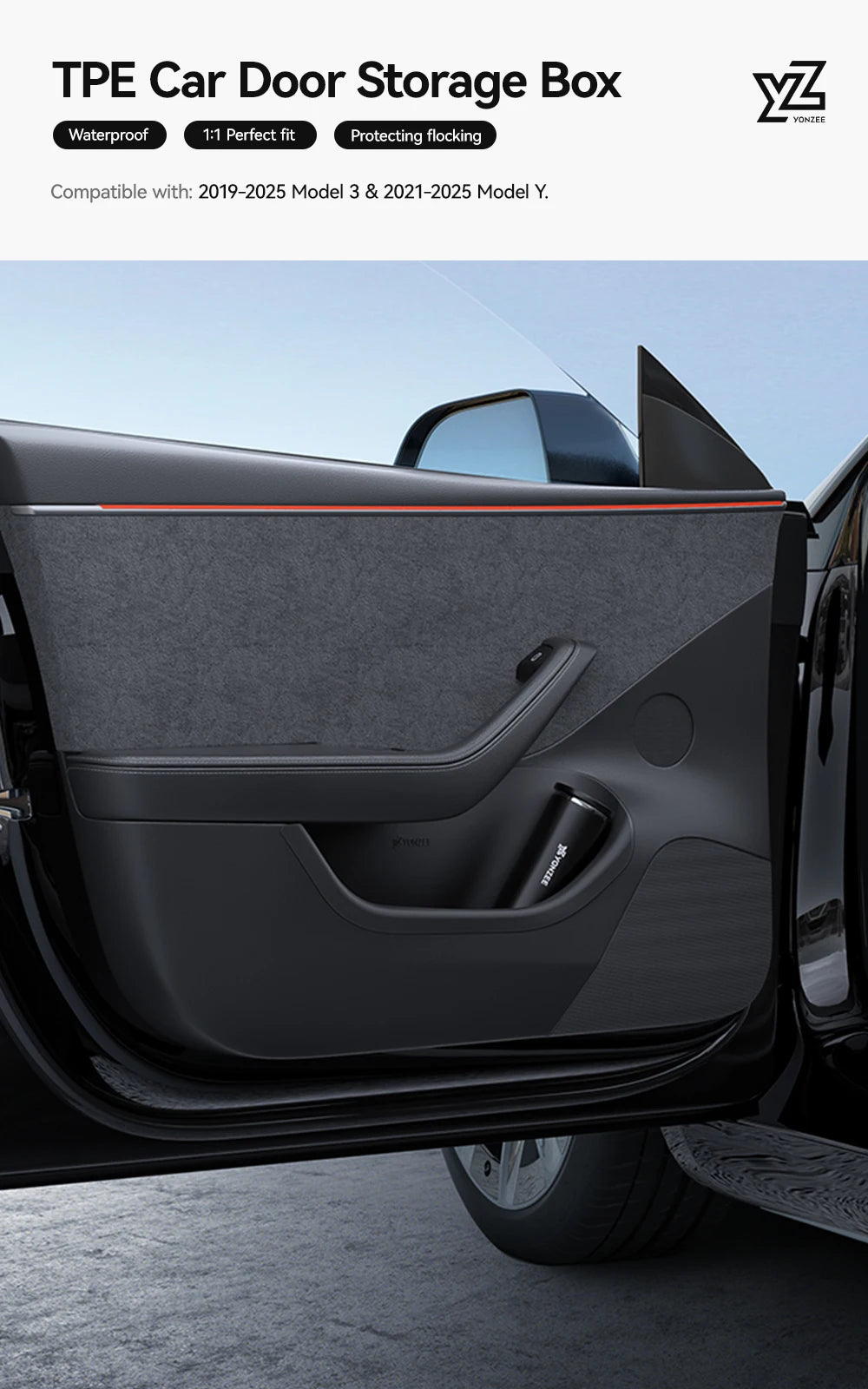 YZ For Tesla Model 3 Y Highland Juniper Car Door Side Storage Box Front Rear Side TPE Door Storage Organizer Tray Accessories