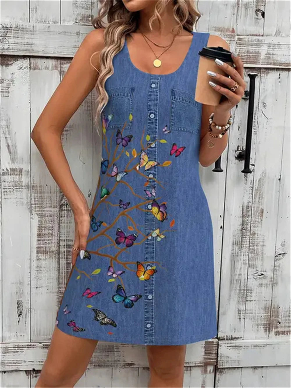 New Summer Cowboy Style Women Mini Dresses Sleeveless 3D Printed Street Fashion Ladies Dress 3XL Plus Size Loose Casual Dress