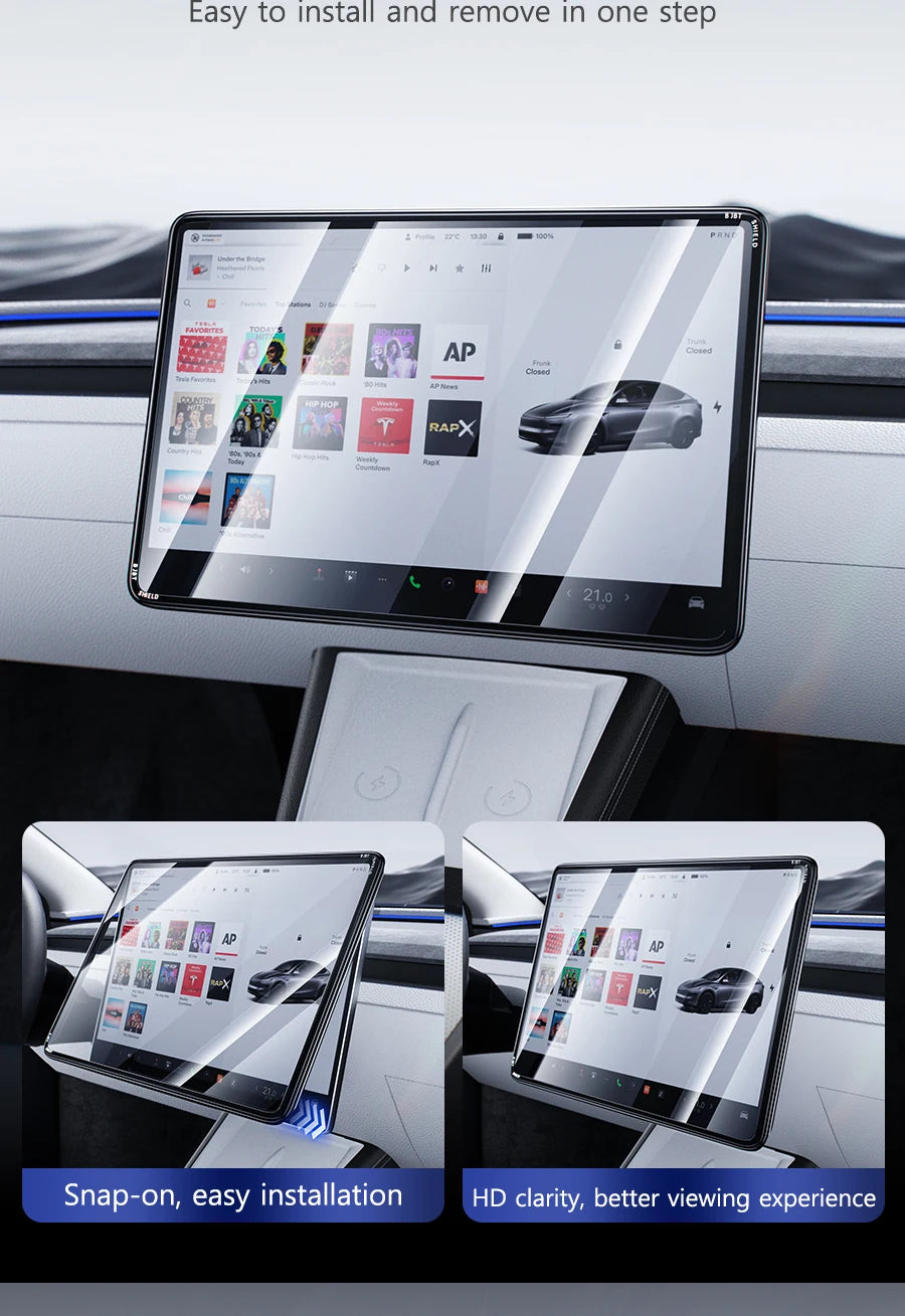 2-in-1 BJBT Tempered Glass Screen Protector for Tesla Model 3 Y Juniper Accessories 2025 2026 Case With Protective Frame