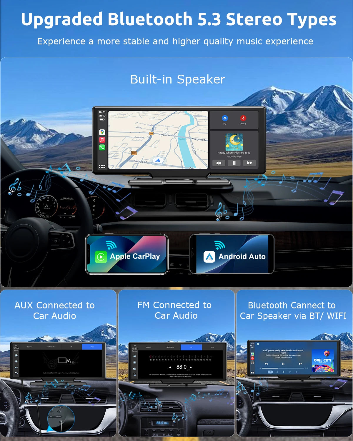 10.26" 4K 64GB Dash Cam Touch Screen Car Stereo Rearview Wireless Apple Carplay Android Auto Dual Len Recorder Dashboard