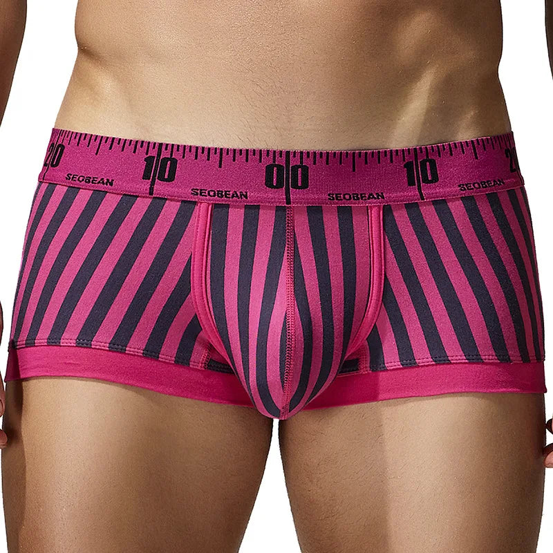 3-Pack SEOBEAN Men's Cotton Boxer Briefs U-Shaped Crotch Youth Vertical Stripes Breathable Comfortable Underwear