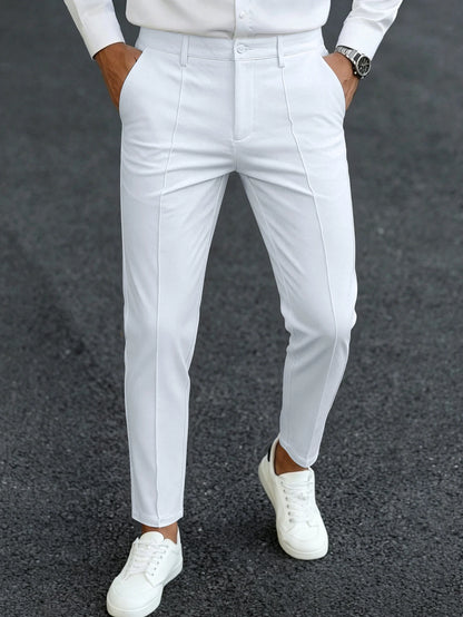 Men's Ankle Length Dress Pants 100% Polyester Slim Fit Formal Business Cropped Trousers