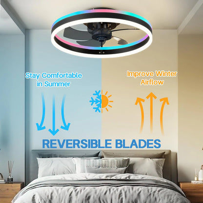 RGB Ceiling Lamp Fan Nordic Smart Remote Control Silent Ceiling Fan with Light Dimmable Home Atmosphere Lighting Decoration
