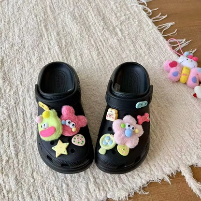 New Winter Plush Shoe Charms Set Cartoon Sausage Mouth Big Eyes Shoe Decorations For Clogs Suitable For Diy Sandals Party Gifts
