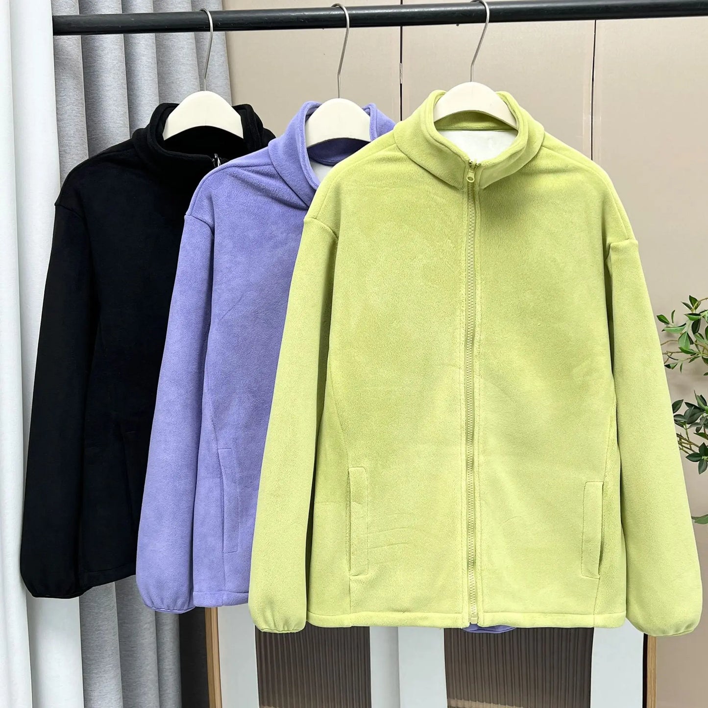 4XL Fashion Plus Size Women's Zipper Hoodie 2025 Winter Simple Warm Fleece Stand Collar Jacket Solid Color Sweatshirt 2606