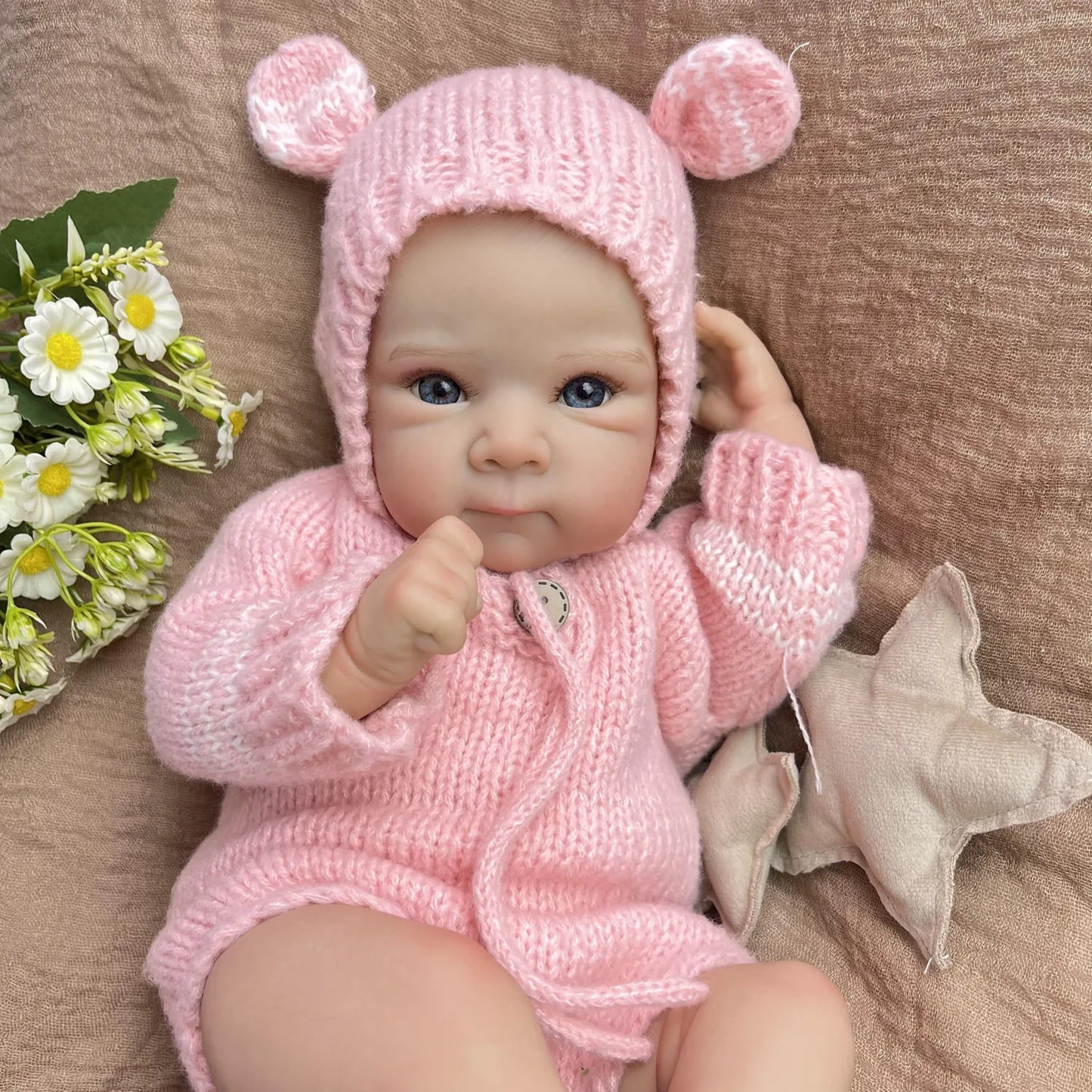 BZDOLL 18 Inch 45CM Reborn Baby Doll, Soft Cloth Body, Handmade Lovely Doll, Dress Up & Play House Toy, Birthday Gift for Girls