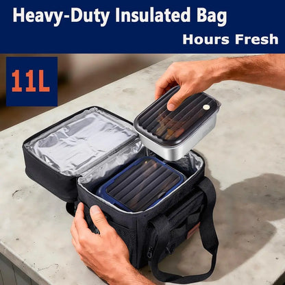 Portable Electric Heated Lunch Box for Adults, Battery-Powered, 2 x 6.3-Cup Capacity, Rechargeable, Ideal for Work, Travel, and