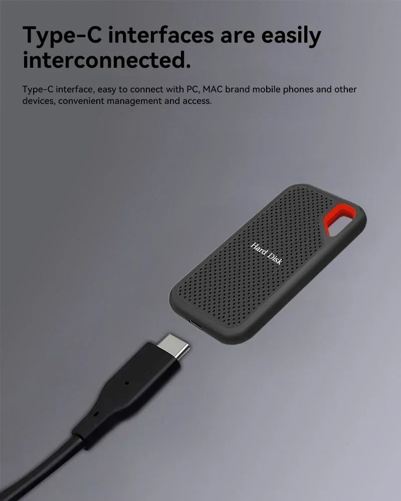 High-speed External Hd 2TB High-quality Hard Drive 128TB 64TB Portable SSD USB3.1 Solid State Disk for Mac/ Pc/Laptops/Phones