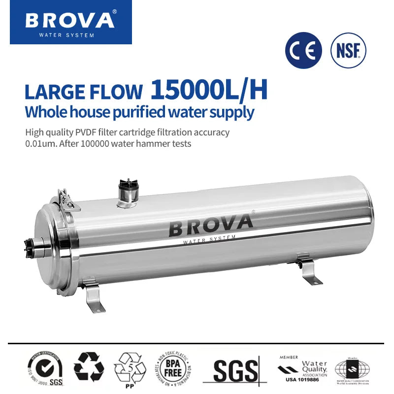 BROVA Super High Flow Rate 15000L Water Purifier 0.01μm PVDF UF System SUS304 Lifespanable Filter Home/Commercial