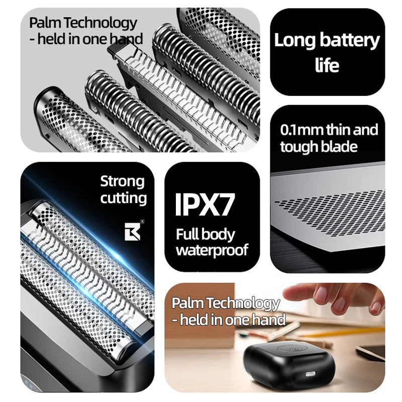 Electric Foil Shaver Portable Travel Razor for Men Rechargeable LED Display Face Shaving Beard Trimmer Cordless