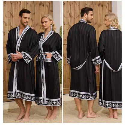 Baroque Style Couple Sleep Robe Long Sleeve Luxury Satin Bathrobe WP3403 Oversize Autumn Winter Home Clothes Men's Robe