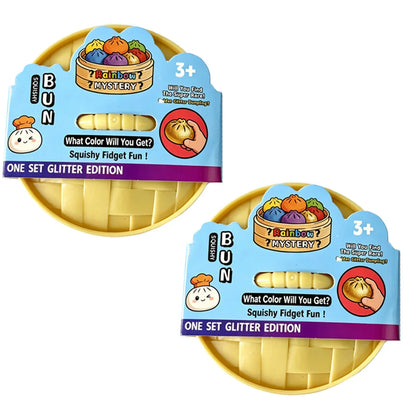Rainbow Dumpling Squishy with Bead Sensory Squeeze Toy for Stress Relief with Bamboo Steamer Funny Gift