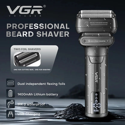 VGR Electric Shaver Professional Shaving Machine 9000 RPM Beard Trimmer LED Display Reciprocating Shaving Machine for Men V-368