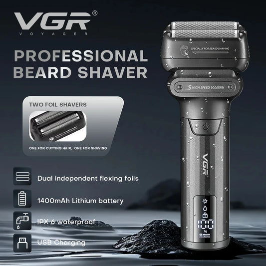 VGR Electric Shaver Professional Shaving Machine 9000 RPM Beard Trimmer LED Display Reciprocating Shaving Machine for Men V-368