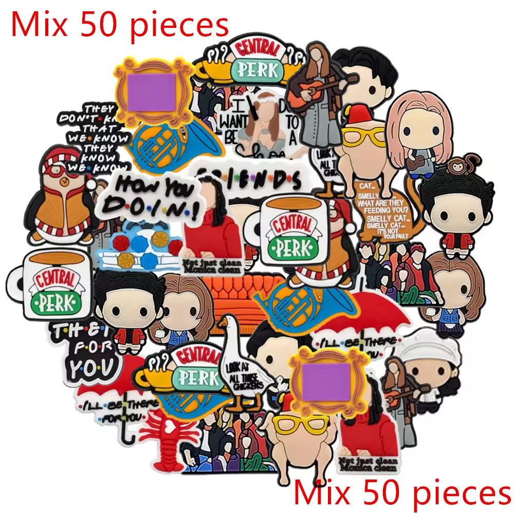 13-100Pcs Old Friends Shoe Charms Cartoon Clogs Sandals Decoration Shoes Accessories Buckle for Kids Friends Gift