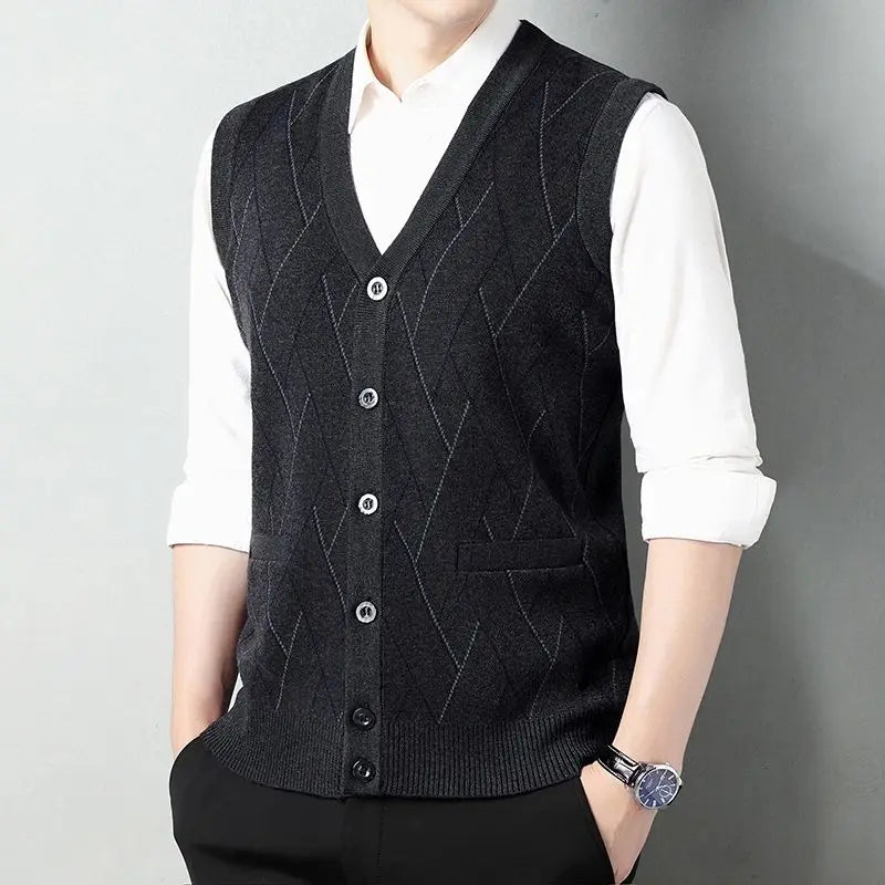 2025 Autumn Winter Men's Knitted Cardigan Vest Thickened Shawl Collar Button Casual Knitwear Stylish Korean Outdoor