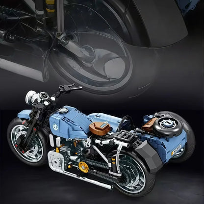 Classic Sidecar Motorcycle Building Blocks, High Reduction Vintage Trike Model Kit, Creative Assembly Toy for Adult Builders