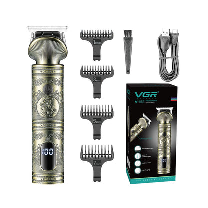 VGR professional high-end hair trimmer set, retro metal electric push shear, home LED intelligent digital hair clipper, shaver