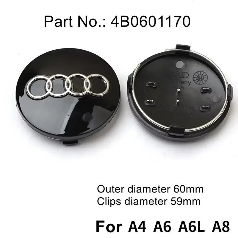 4pcs Audi Wheel Center Cap Hub Covers 60mm-135mm Car Styling Badge Auto Accessories Compatible with A3 A4 A5 A6 A7 S4 Q7 Q3