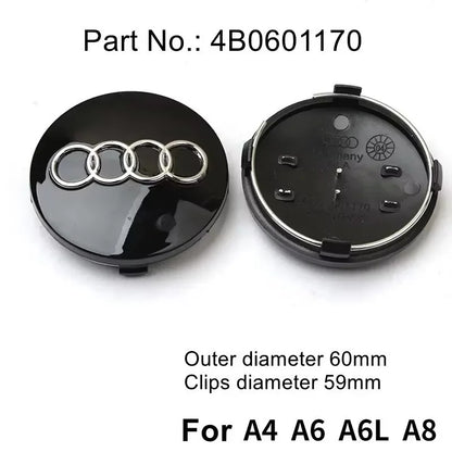 4pcs Audi Wheel Center Cap Hub Covers 60mm-135mm Car Styling Badge Auto Accessories Compatible with A3 A4 A5 A6 A7 S4 Q7 Q3