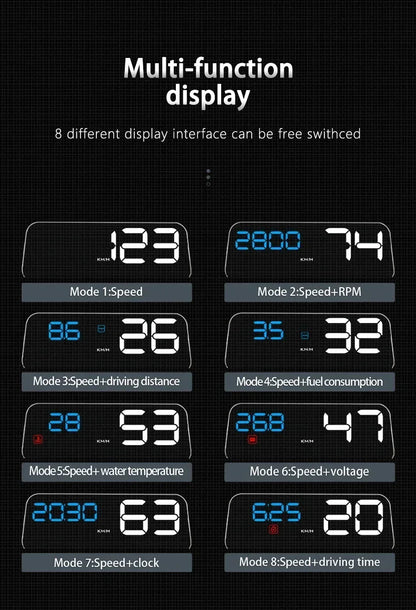 C500 BLUE OBD /T900 GPS HUD Gauge Display Car Head Up Display LCD Car Turbo Gauge Digital Odometer Universal Speed On-board Comp