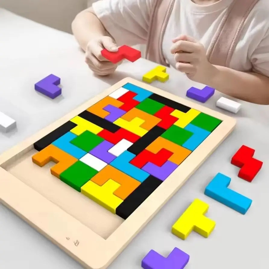 Natural Wood Tetris Block Puzzle Tactile Fidget Logical Training Stress Relief Desktop Brain Leisure Decor Holiday Present