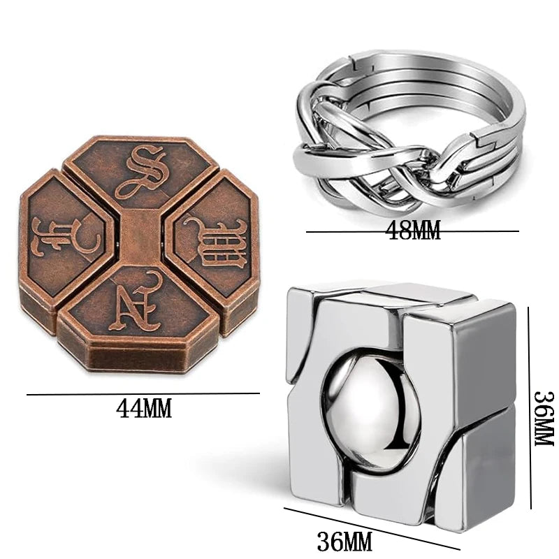 3PCS Classic IQ Magic Baffling Metal Brain Teaser Disentanglement Puzzles Mind Challenge Games Kids Adults Educational Gifts