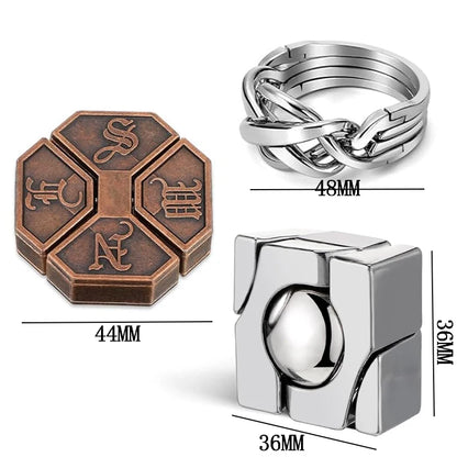 3PCS Classic IQ Magic Baffling Metal Brain Teaser Disentanglement Puzzles Mind Challenge Games Kids Adults Educational Gifts