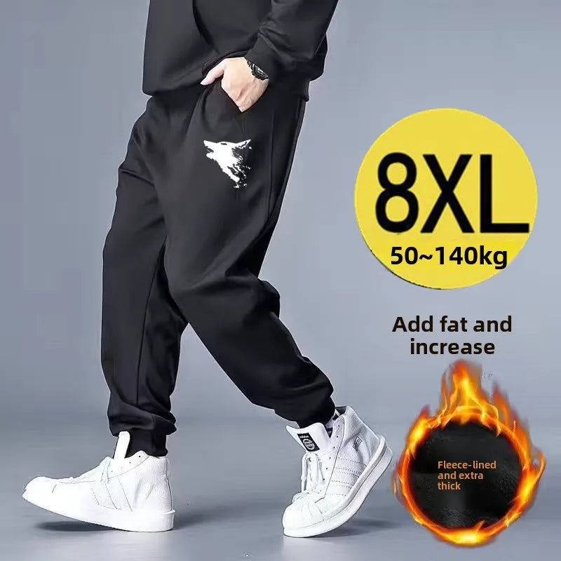 Men's Winter Thickened Fleece Lined Loose Elastic Cuffed Sports Pants plus Size Casual Work Trousers Harajuku Style Long Pants