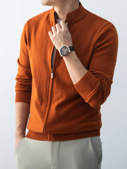 Wool Knitted Cardigan Men's 2026 New Spring and Autumn Fashion Stand-up Collar Top Casual Zipper Sweater Business Casual Jacket