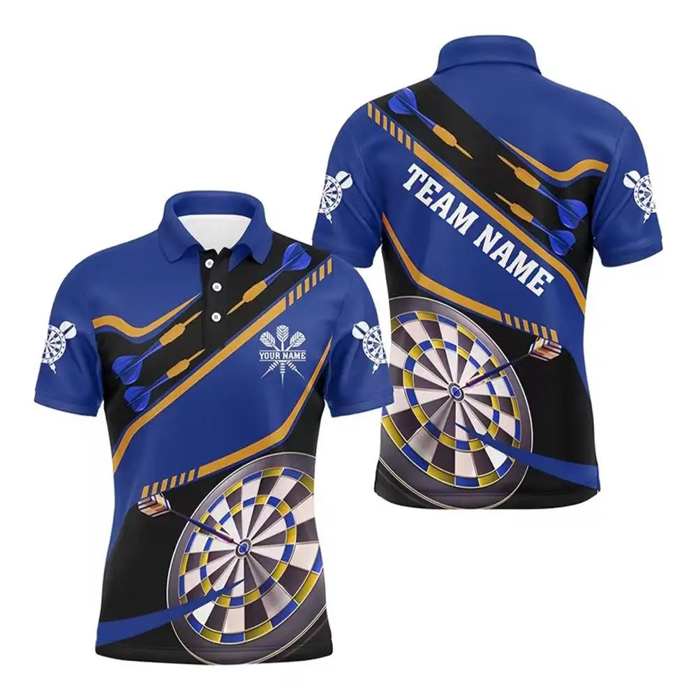 Custom Name Team Name Darts Polo Shirt Men 3D Skull Butterfly Blue Black All Over Print Quick Dry Sports Short Sleeve Golf Tops