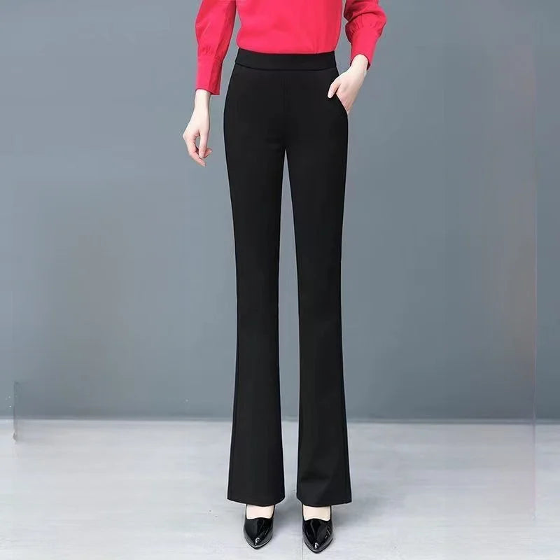 Thickened Fleece High Waist Bell Bottom Pants Women's Autumn Winter Casual Loose Long Trousers Outerwear Warm Cotton Pants