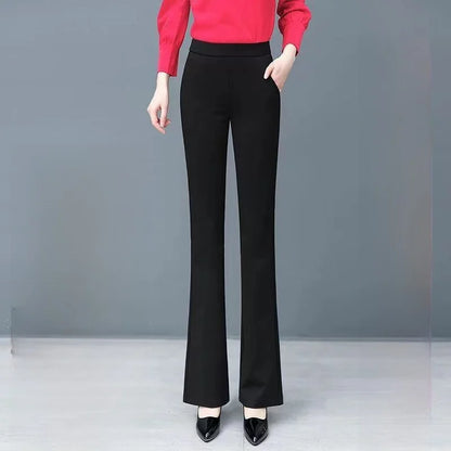 Thickened Fleece High Waist Bell Bottom Pants Women's Autumn Winter Casual Loose Long Trousers Outerwear Warm Cotton Pants