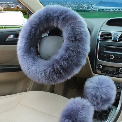 New Car Fluffy Plush Steering Wheel Cover Fashion Winter Warm Fleece Non-slip Handle Gloves Ladies Car Decoration Accessories