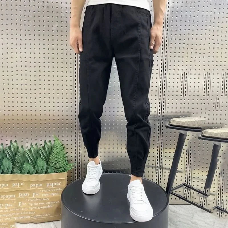 Trousers Slim Gray Joggers Sweatpants for Men Solid Harajuku Fashion Elegant Deals Cool Retro Autumn Winter Y2k Man Sports Pants