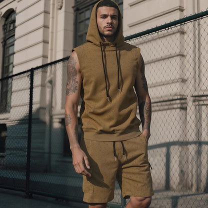 Men’s Sleeveless Hoodie and Shorts Set 2 Piece Workout Outfit Gym Sportswear 2026