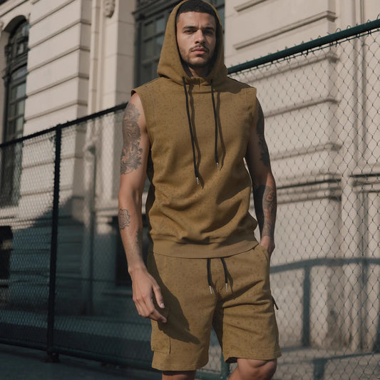 Men’s Sleeveless Hoodie and Shorts Set 2 Piece Workout Outfit Gym Sportswear 2026