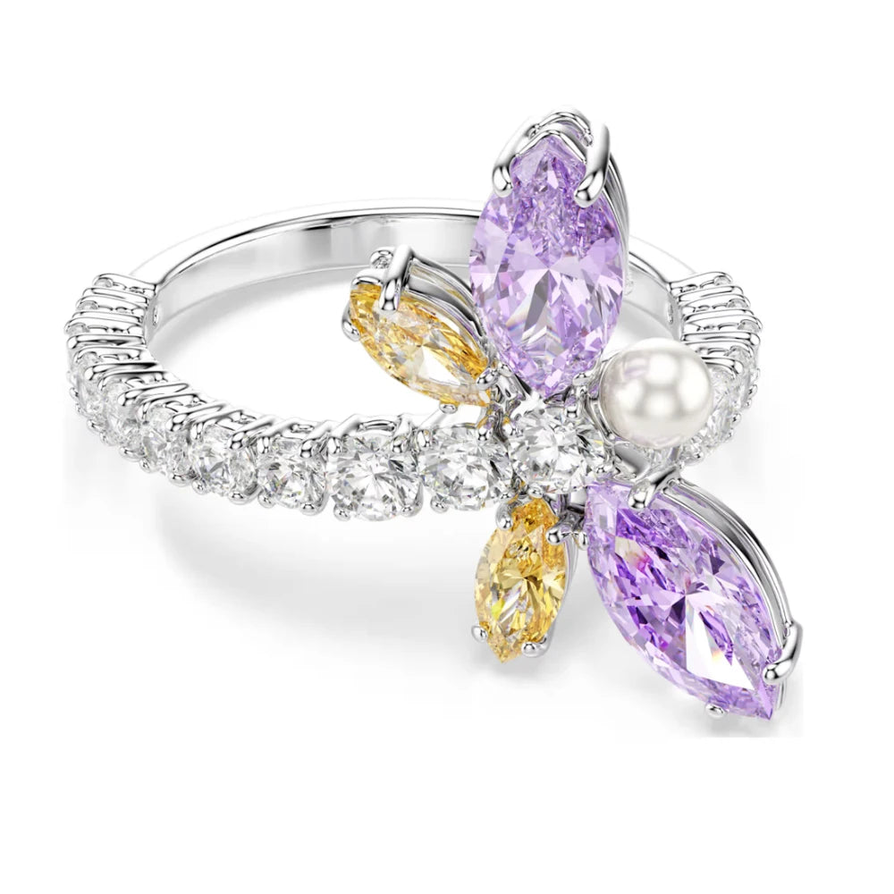 New Cross Diamond Fashion Color Crystal Mixed Cut Open Ring
