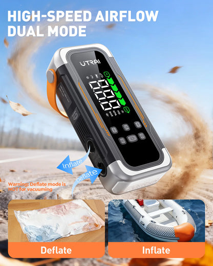 UTRAI 5 in 1 6000A Car Jump Starter 150PSI Air Pump PD30W Power Bank High-speed Airflow Dualmode For kayakingCar Battery Booster