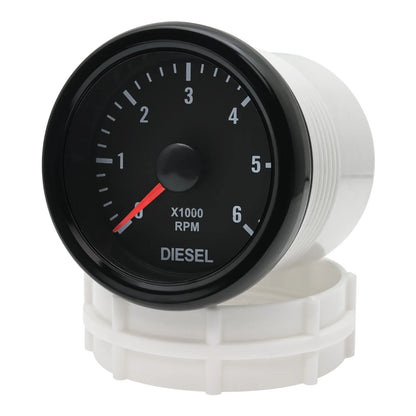 New 52MM 0-6000 RPM Tachometer White Backlight Tacho Meter Electrical Tachometer Gauge For 1-20 Cylinder Diesel Engine Car 12V