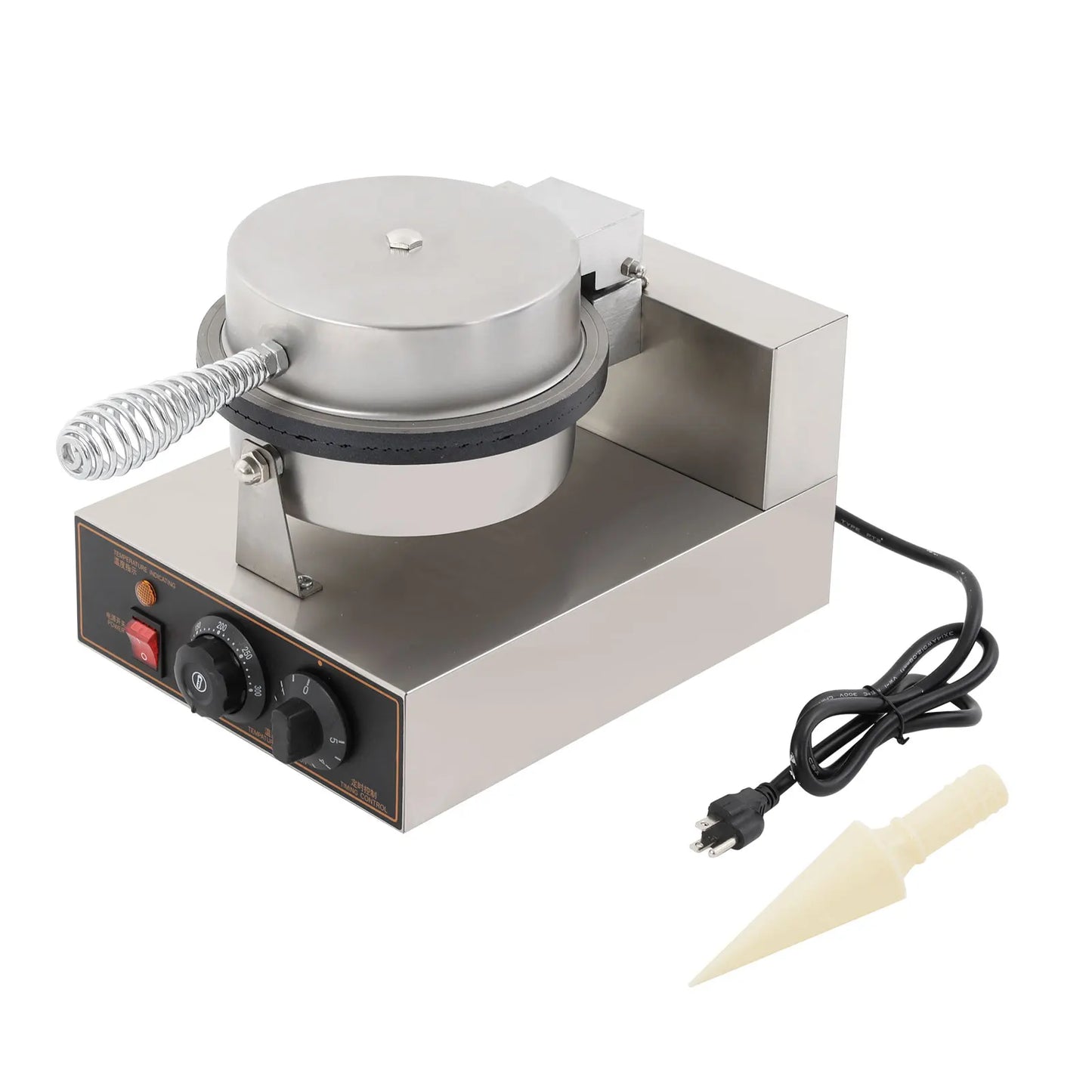 Commercial Electric Ice Cream Cone Machine Stainless Steel Waffle Cone Egg Roll Maker Tabletop Design Adjustable Time And Temperature High Efficient Baking Tool 110V US Plug No Assembly Sturdy Construction Portable Snack Maki