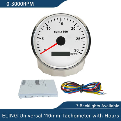 ELING 110mm Tachometer 0-3000 0-4000 0-6000 0-7000 0-8000 RPM LCD Hour Meter with 7 Colors Backlight for Car Boat Yacht 9-32V