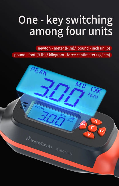 MOVECRAB Digital Torque Wrench 0.6-340N.m 2% Accuracy Preset & LED/Buzzer Alerts for Bike Motorcycles Automotive Mechanical Tool