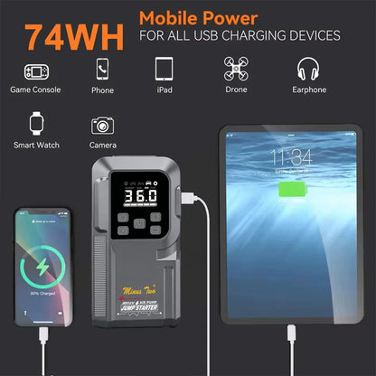 2000A 180Psi Car Emergency Multifunction 12v Battery Booster Tire Inflator Super Compressor Jump Starter Power Bank Air Pump