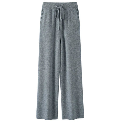 High Waist Wool Knitted Wide Leg Pants Women's Outerwear Autumn Winter Thickened Floor-Length Straight Cut Casual Trousers