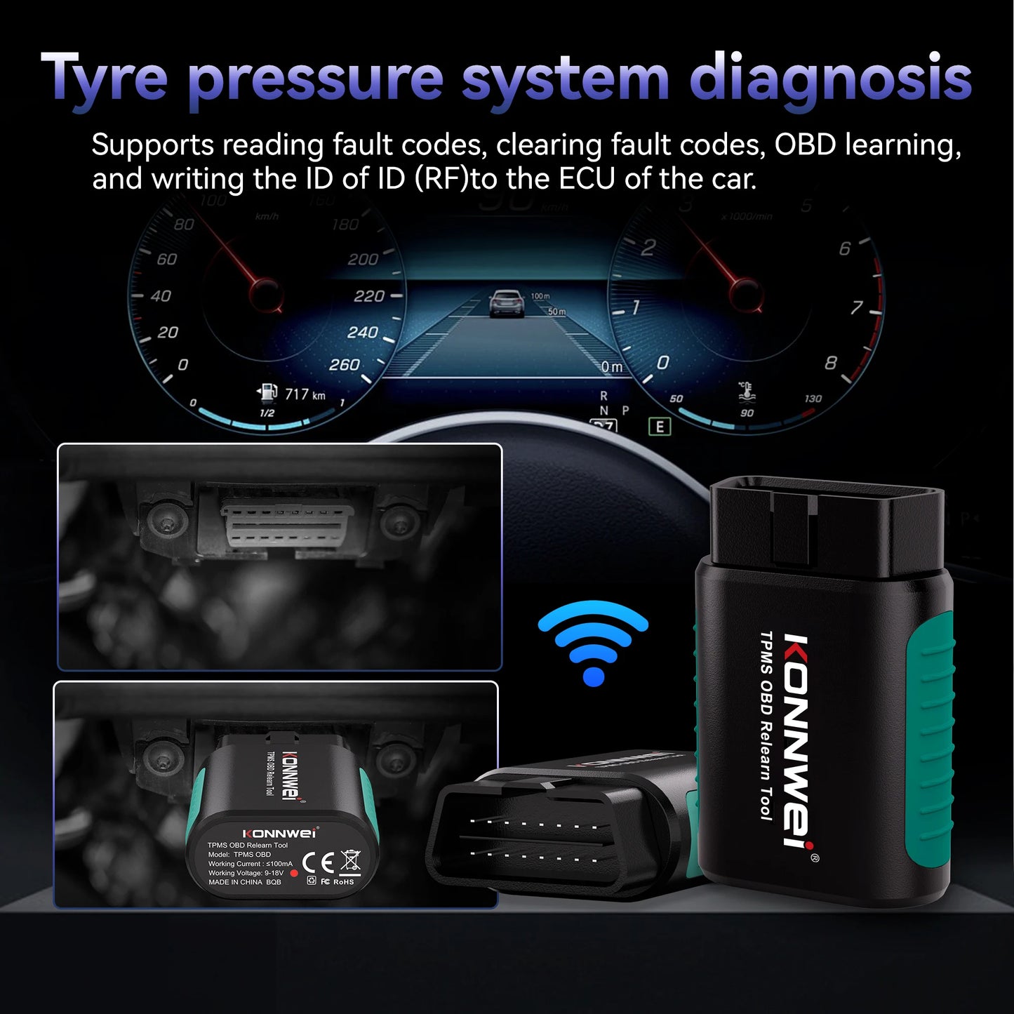 2026 KONNWEI TK100 TPMS Car Tire Pressure Diagnostic Tool Relearn Program 2PCS 315/433Mhz Sensor For ios Android TPMS Programing