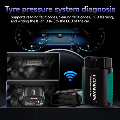 2026 KONNWEI TK100 TPMS Car Tire Pressure Diagnostic Tool Relearn Program 2PCS 315/433Mhz Sensor For ios Android TPMS Programing